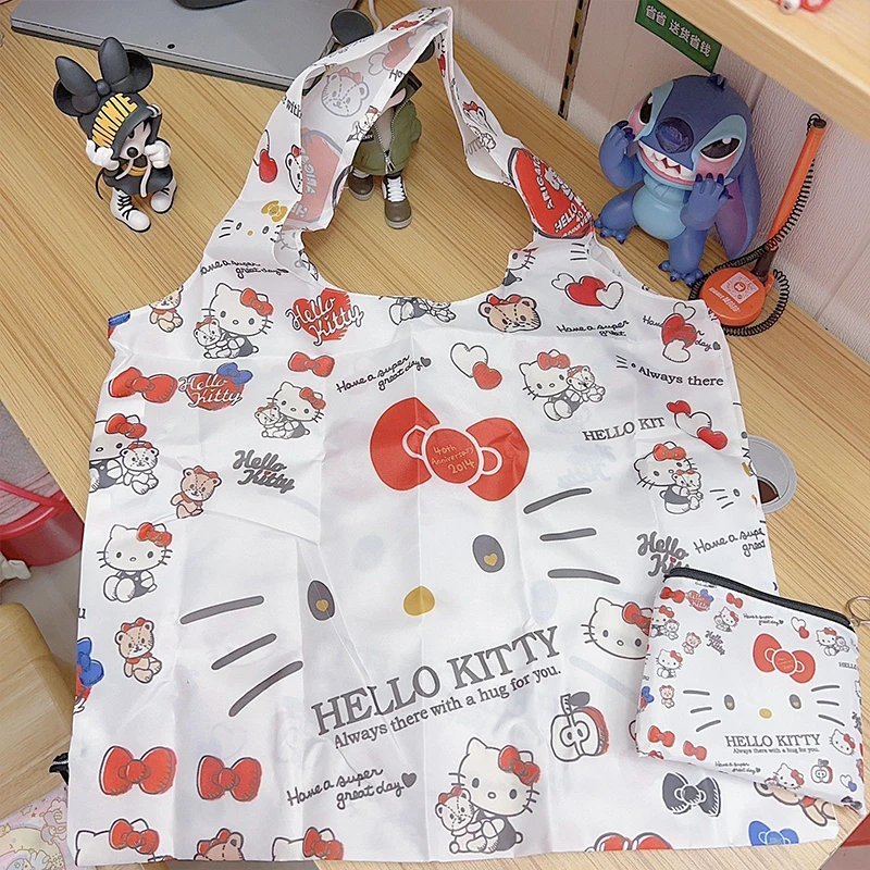 Nuovo 2 pezzi Sanrio Hello Kitty borsa pieghevole portatile Cute Kuromi Melody Multi Functional Environmental Protection Zipper Storage