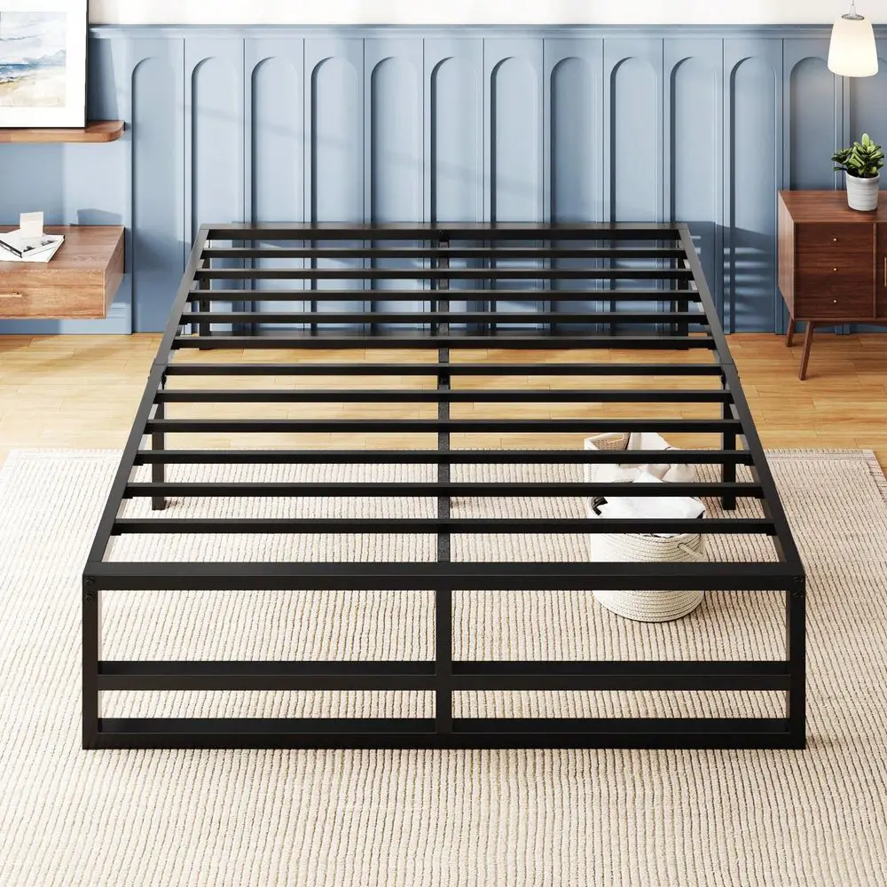 

Twin Full Queen King Size Metal Platform Bed, Heavy Duty Bed Frame With 14 Under Bed Storage, Strong Metal Slats Support, No Bo