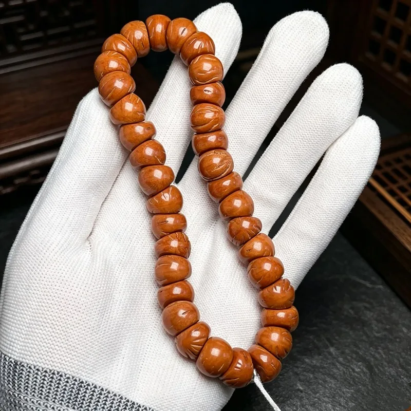 Natural Chinese Style Auspicious Dragon Grain Peach Pit Beaded Bracelet 13mm 16mm Blessing Wealth Lucky Wenwan Stress Relief Uni