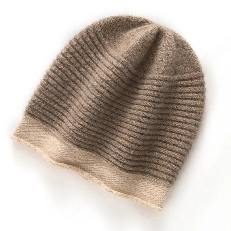 

2025 new 100% pure cashmere hat for men and women, autumn and winter solid color bald hat, warm knitted wool hat
