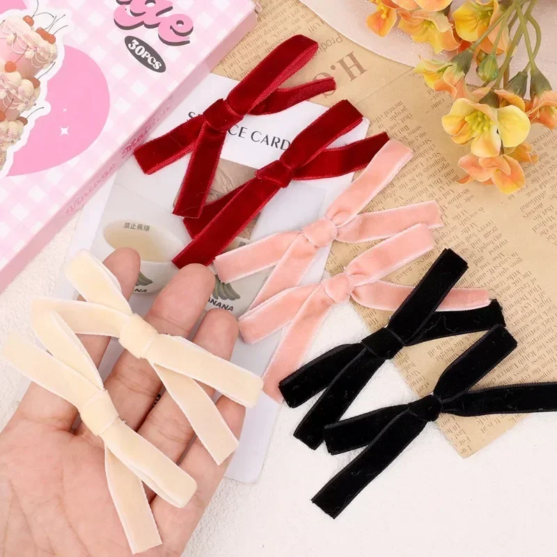 1/10pcs Mini Red Velvet Bow Hair Clips Little Girls Sweet Candy Velvet Bow Knot Hairpins Fashion Women Headwear Accessories