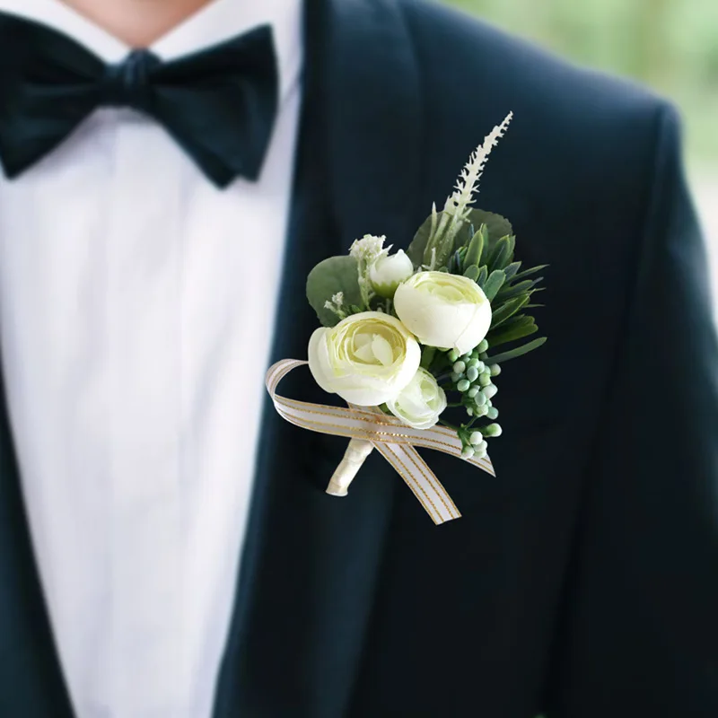 1 pz Boutonniere fiori corpetto Pin Boutonniere occhiello uomini braccialetto di nozze damigella d'onore Wedding Buttonhole testimone corpetto