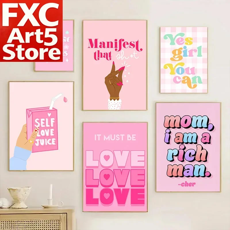 1PC Frameless Modern Fashion Pink Motivational Love Spiritual Quotes Print Poster Abstract Rainbow Canvas Painting Bedroom Wall