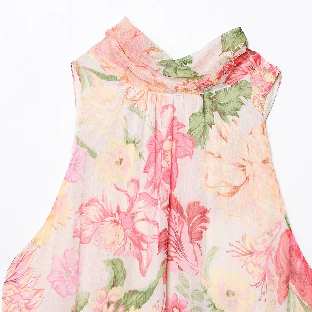 Vestido midi casual feminino com decoração em camadas impressa e cinto fashion elegante vestido de festa sem mangas 3713359