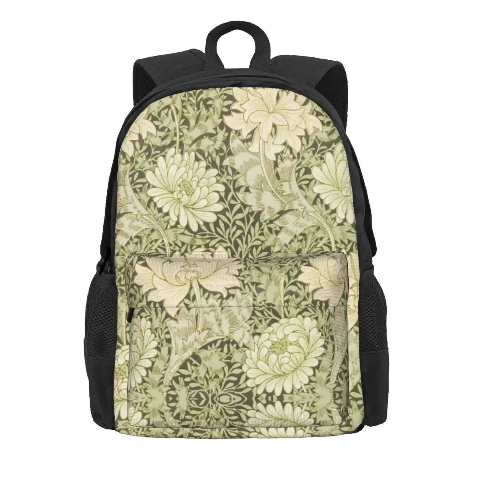 Chrysanthemum - William Morris Hot Sale Schoolbag Backpack Fashion Bags Chrysanthemum Yellow Flowers Floral Nature Foliage