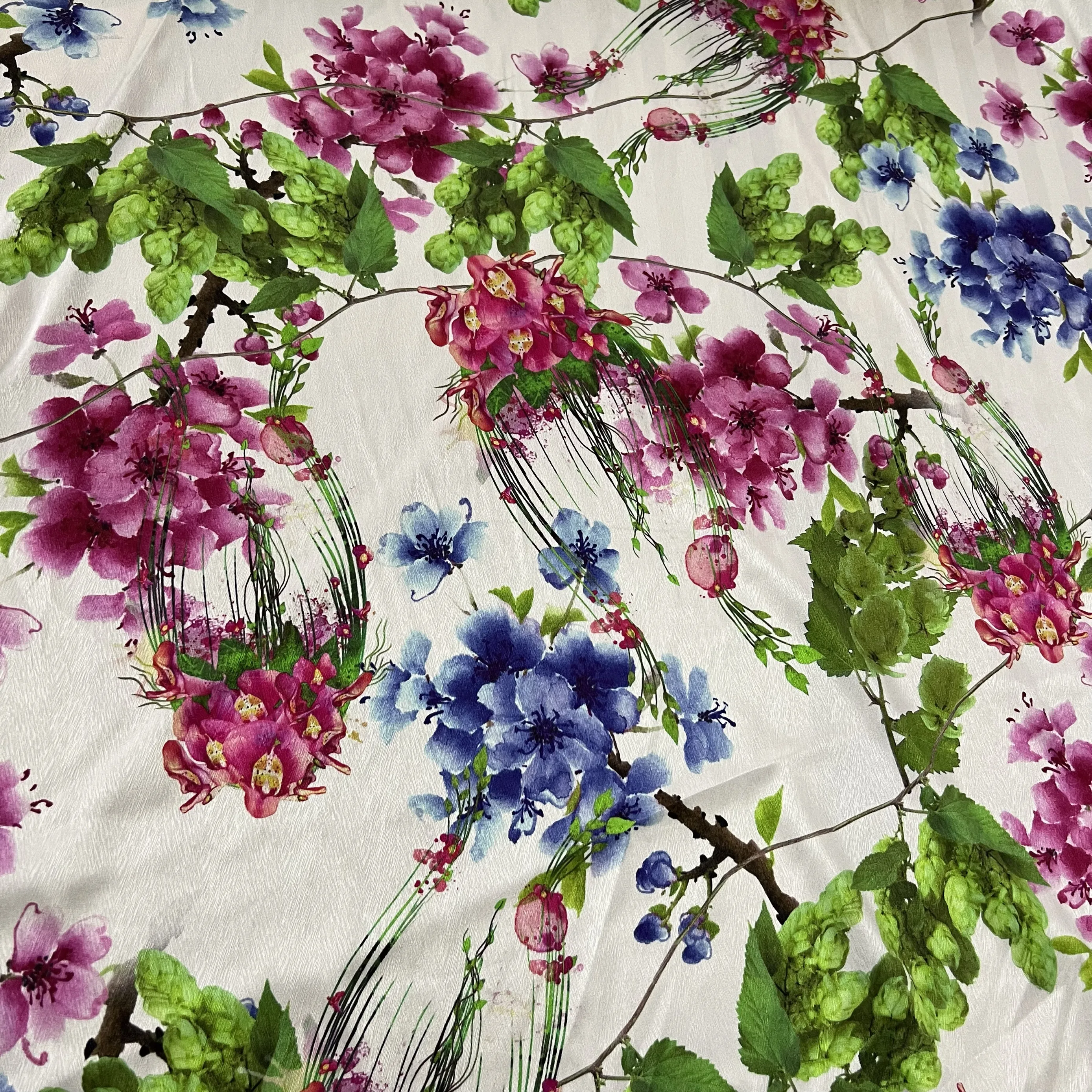 1 meter 95% Mulberry Silk 5% Spandex 21 momme Thick Silk Fabric White Colorful Floral Printed 114cm 44