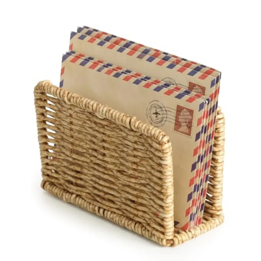 

Mail Holder Organizer Countertop, PP Woven Textured Letter Holder, Desktop Document Organizer Rack for Envelopes, Bills, Notebo