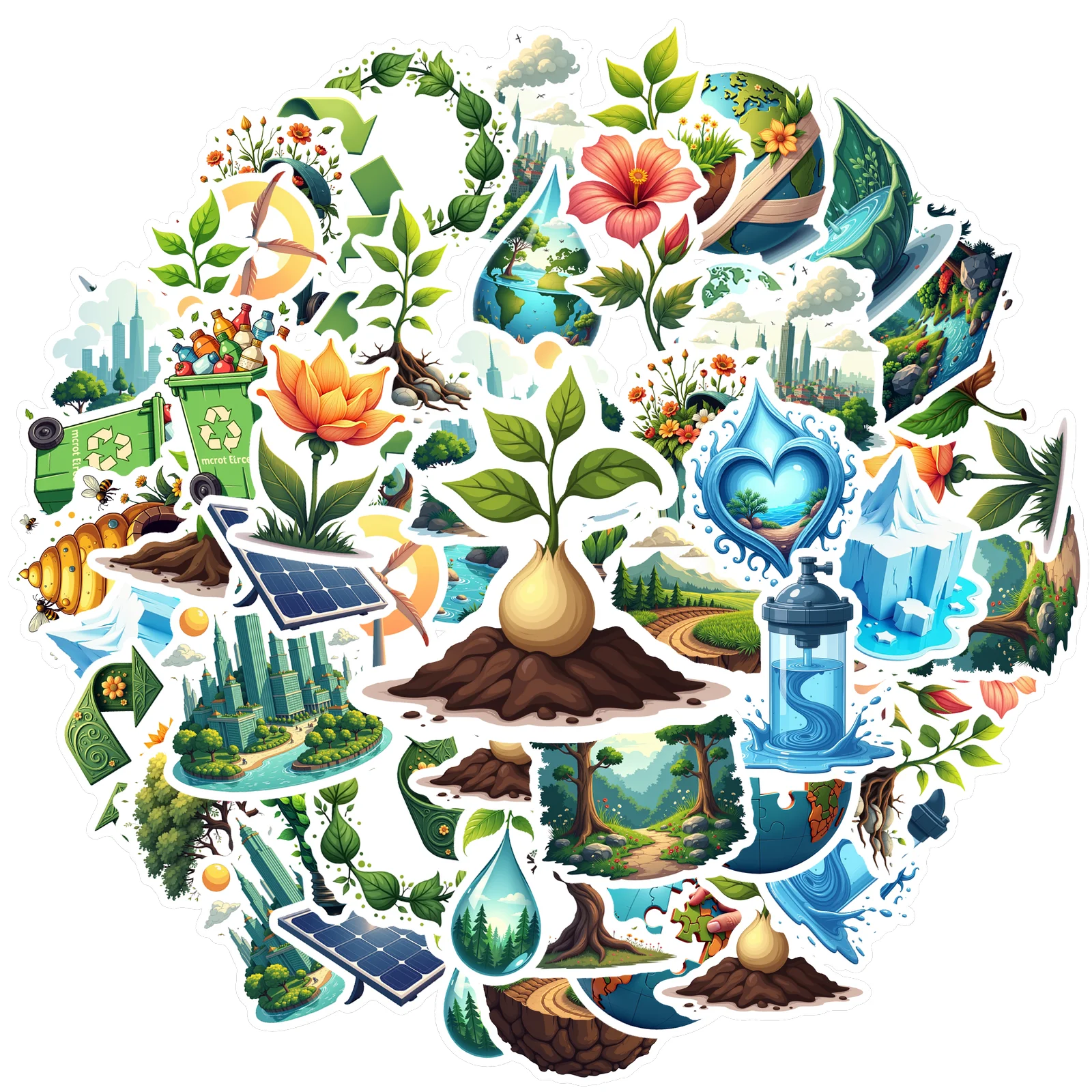 35pcs-50pcs Decals  vinyl Nature Stickers Environmental Stickers Recycle Stickers for School Projects Gift Wrapping Home Decor