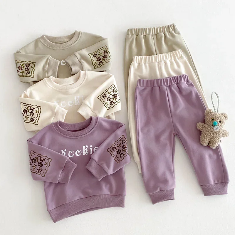 2025 New Spring 0-4Yrs Infant Baby Boys Girls Clothing Set Long Sleeved Cotton Letter Printed T-shirt+Pants Toddler Clothes Suit