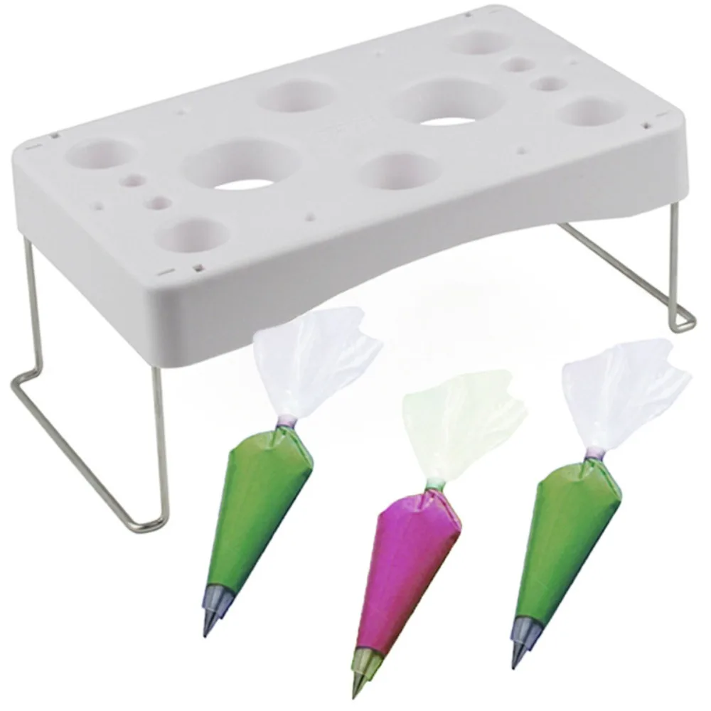 

Plastic Piping Bag Stand Multi Holes Good Load Bearing Cream Work Table Holder Portable Foldable Pastry Bag Storage Stand Cake