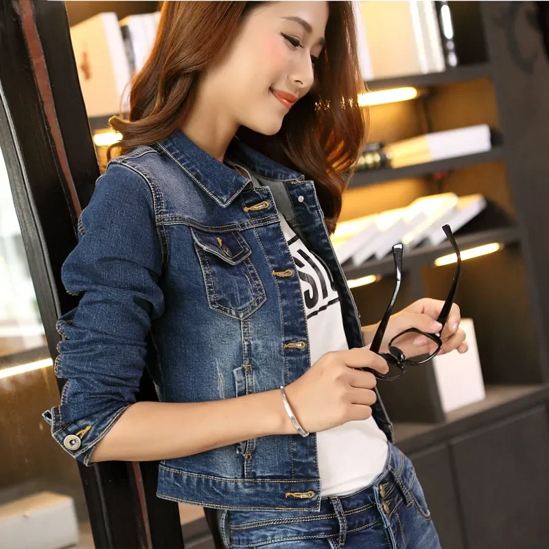 Deep Blue Denim Short Jacket For Women Summer Thin Style 2023 New Slim Fit Smooths Your Silhouette Petite Top Elegant Trendy