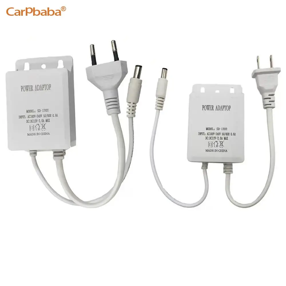 Carregador adaptador de energia impermeável para segurança CCTV, câmera IP analógica, entrada AC 100-240V, DC 12V 2A Fonte de saída, EUA e UE Plug, exterior