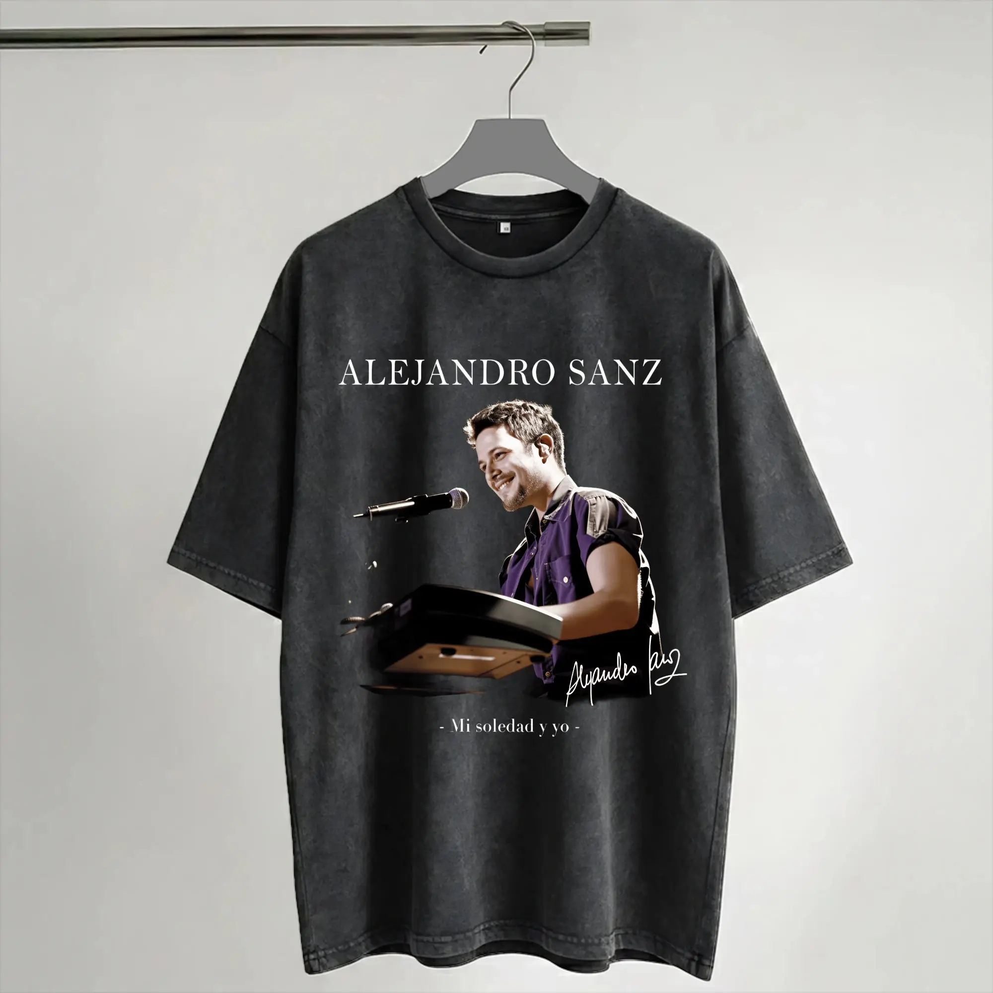 Harajuku Washed Shirt Alejandro Sanz Spanish singer 2026 Tour Merch Vintage T-Shirts Harajuku Streetwear Short Sleeve Tees
