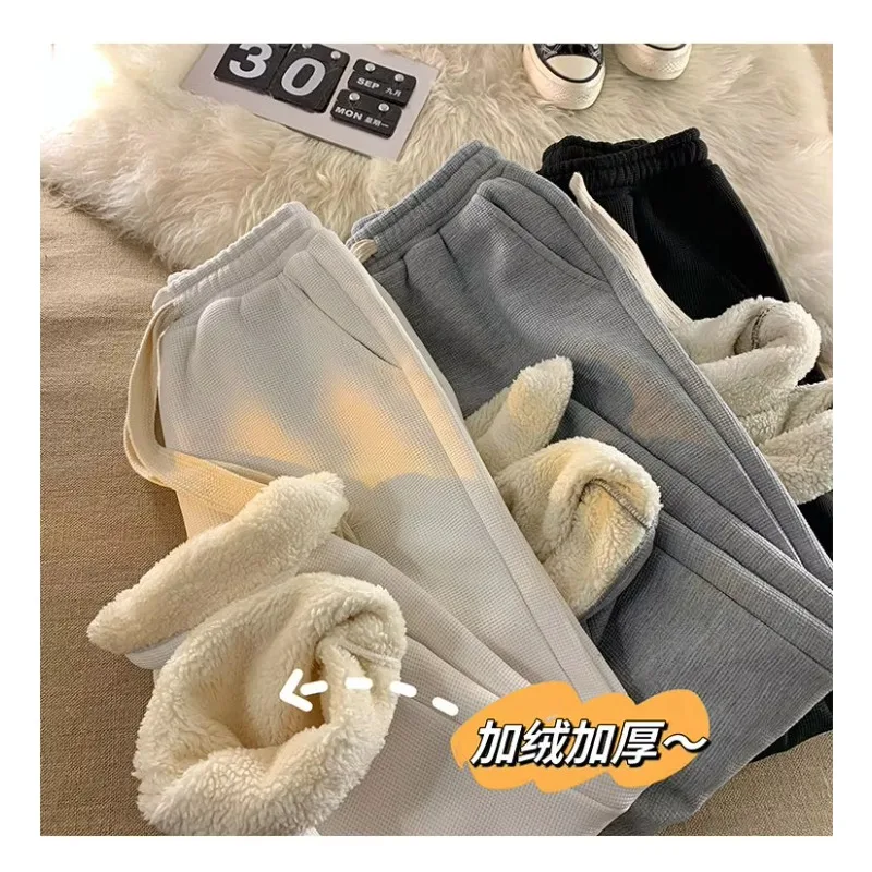 Lambswool Trousers Women's Winter Padded Thickened Casual Pant Loose Wide-legged Sports Long Trousers Joggers Women M420