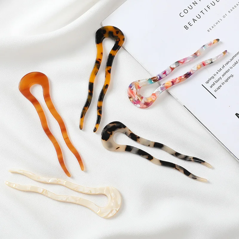 French Twist Hair Stick Hair Clip Acetate Wavy U-Shaped Hairpin Vintage Tortoise Shell Women Hair Bun Pin Headwear Accessories image 4