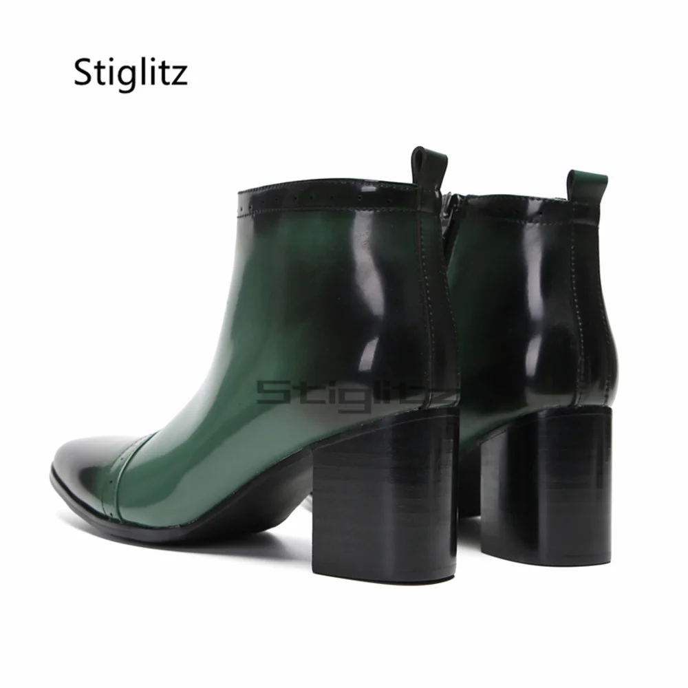 

Men's Retro High Heels Chelsea Boots Genuine Leather Pointy Toe Side Zip Ankle Boots Handmade Mixed Colors Business Party Shoes
