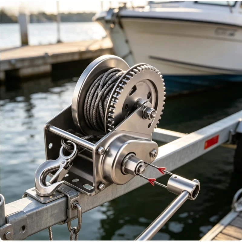 304 Stainless Steel Manual Winch 1200 Lbs Hand Crank Winch Winch Upper and Lower Two-way Self-locking Hanger