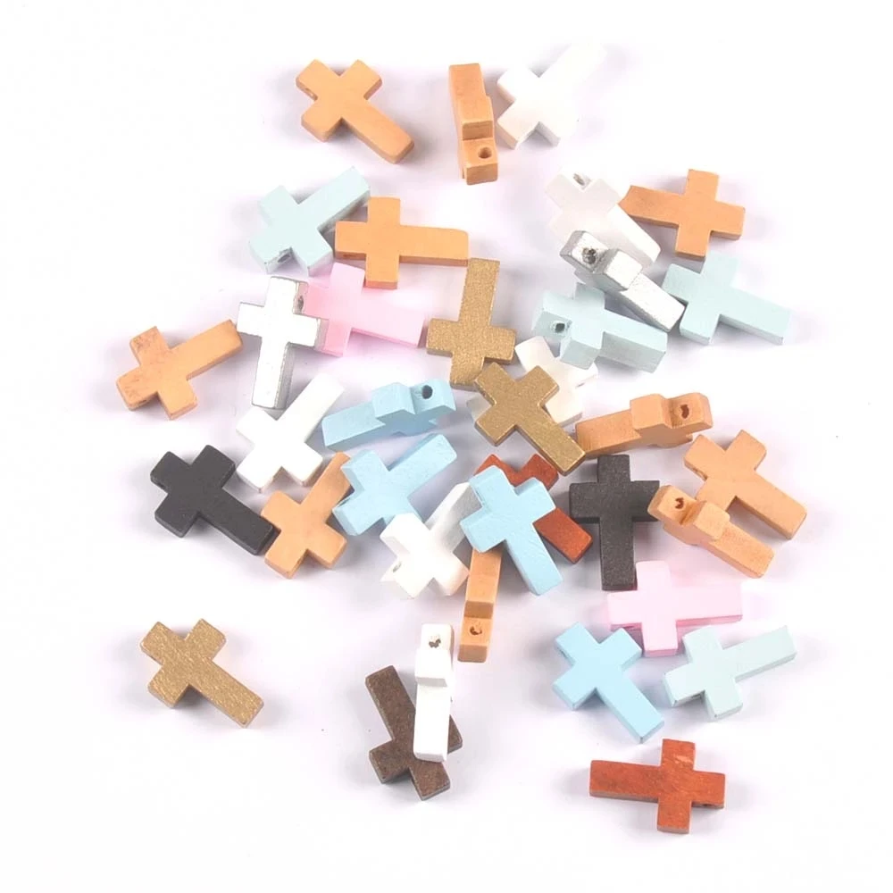 50pcs Mixed color wooden cross Pendant Jewelry Findings fashion Charms Handmade Necklace And bracelet cp3363