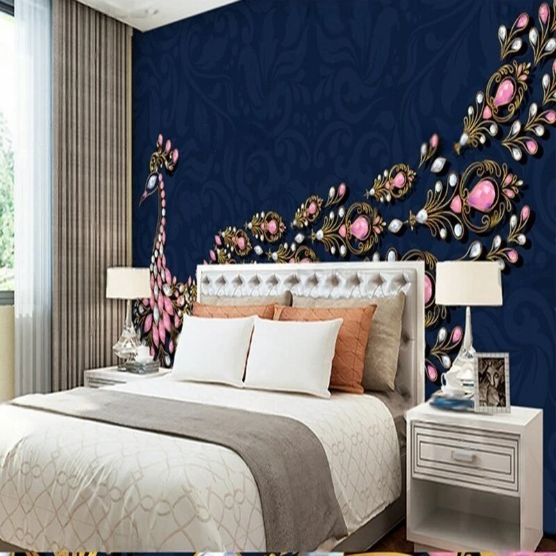 Modern simple elegant and luxurious jewelry peacock TV luxurious home decoration background wall