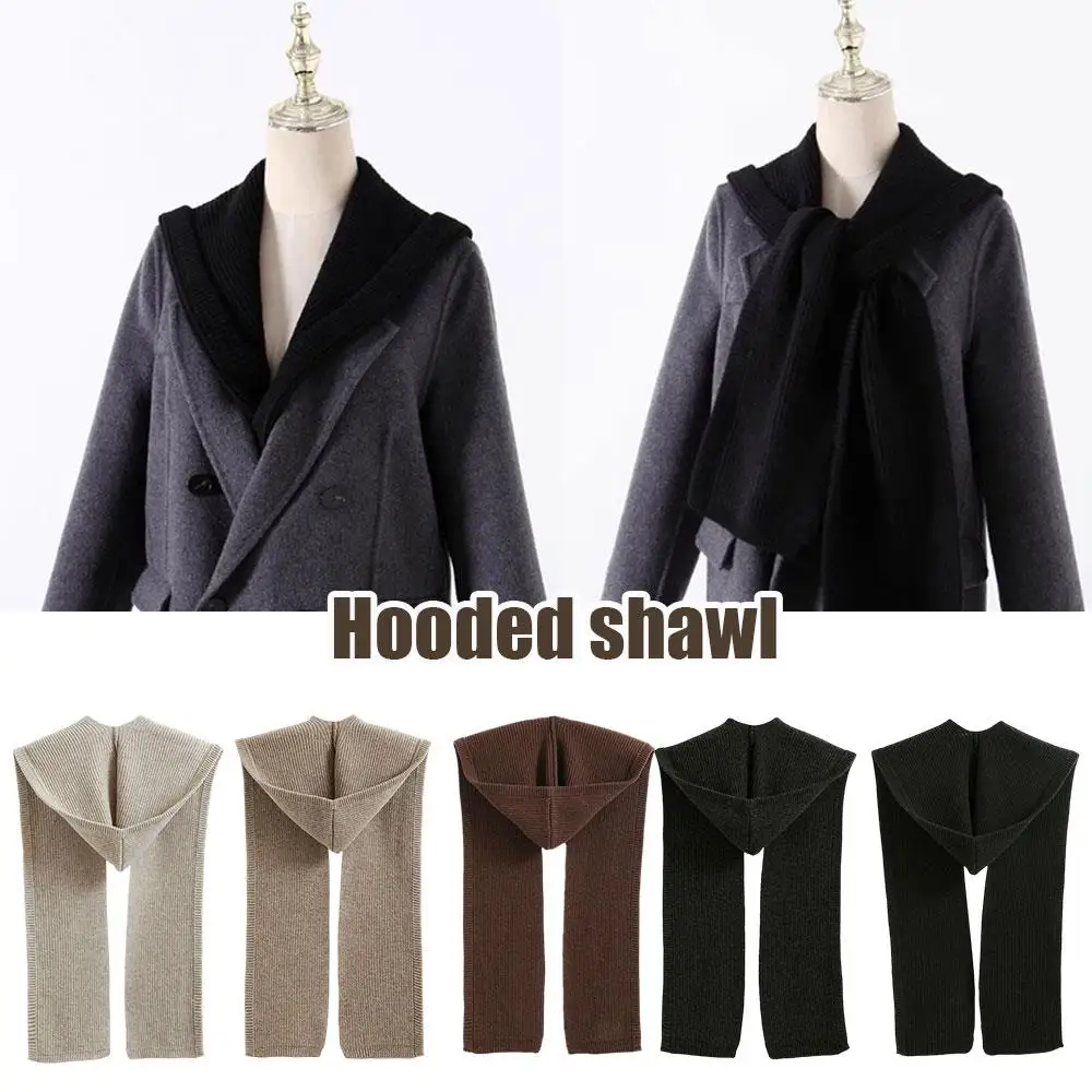 

100% шерстяная шапка, шарф, шаль с капюшоном, цельный теплый шарф для шеи и плеч, вязаный однотонный шарф из чистой шерсти с острыми углами