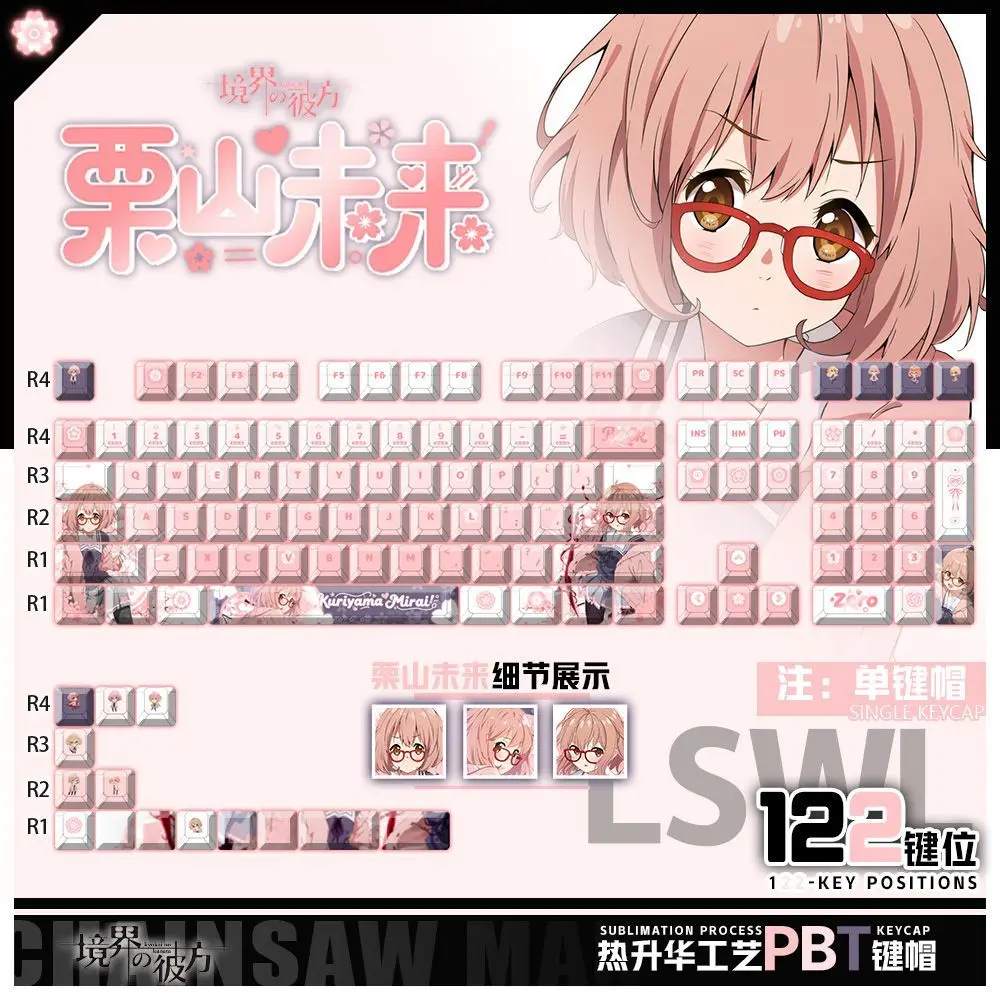 122 Keys Beyond The Boundary Custom Keycaps Anime Chreey PBT Transparent KeyCaps for Made68 Mad68 Wooting 60 Mechanical Keyboard
