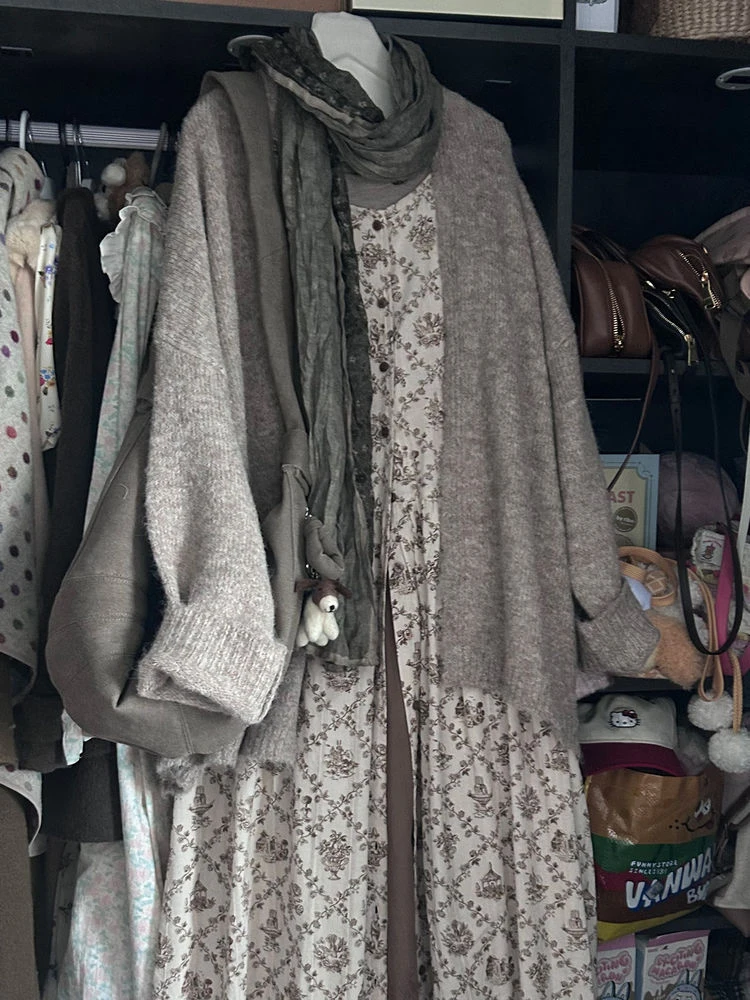 

Ay вязаный открытый кардиган, свитер, женский осенне-зимний новый комплект с цветочным принтом Svel Dr, комплект из двух предметов, корейский Sle Long Sve