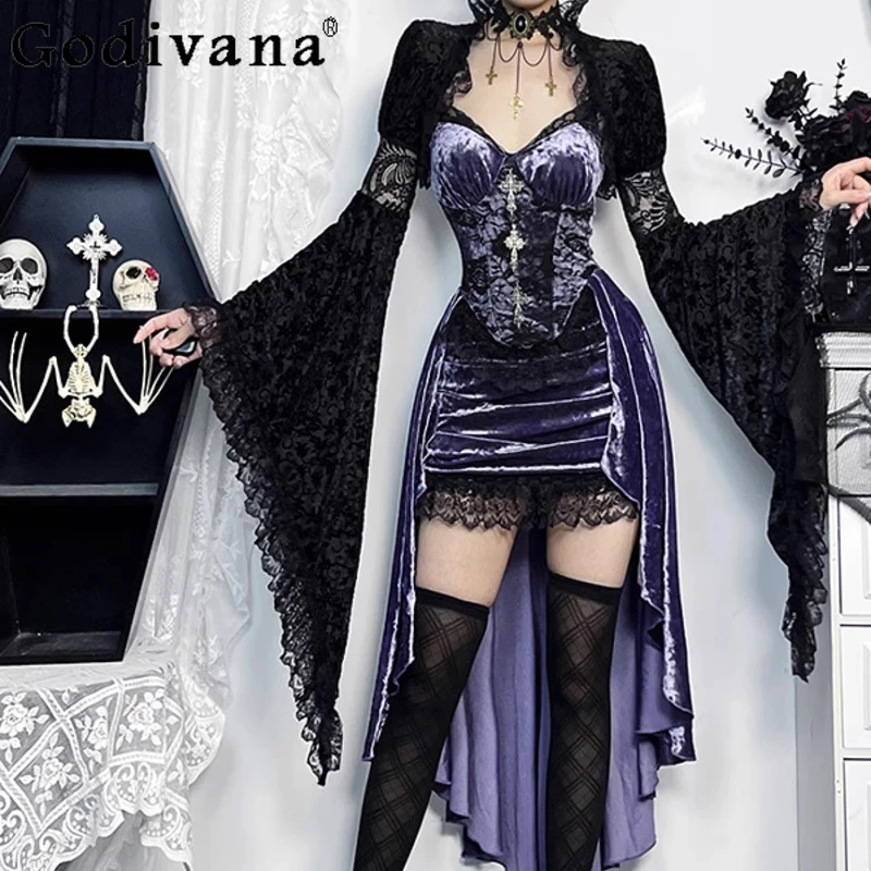

Gothic Purple Hot Girl Lolita Dress Outfit Sexy Lolita Strap Dress Shawl Blouse Women's Spring Summer Gown Dress Set