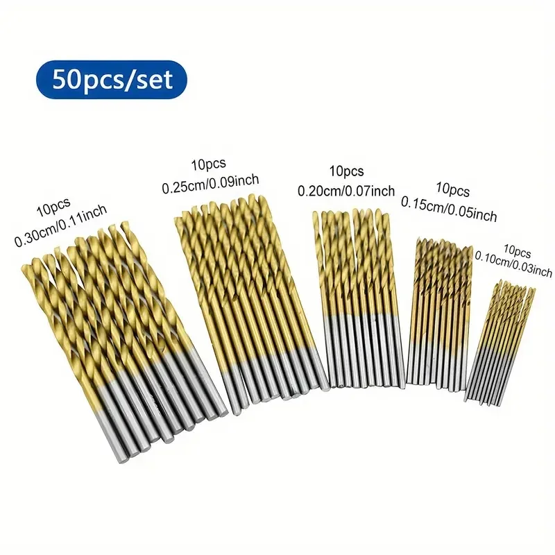 50/99pcs Titanium Plated Twist Drill Set 1-3mm Small Drill Bit Electric Drill Drill Tool DIY Woodwork Drill and Open Drill Bit
