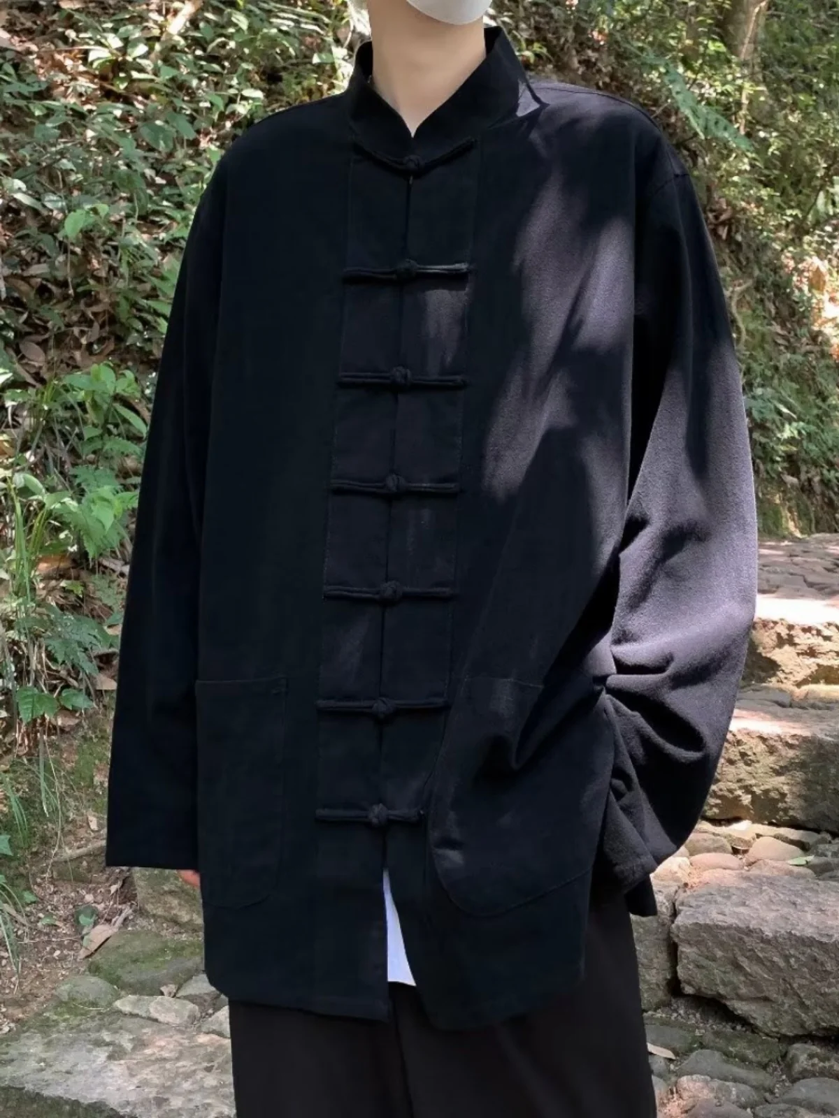 

Loose Fit Long Sleeve Men's Shirt Cotton Linen Stand Collar Tang Costume Jacket Spring Fashion Casual Wear Youth Trend