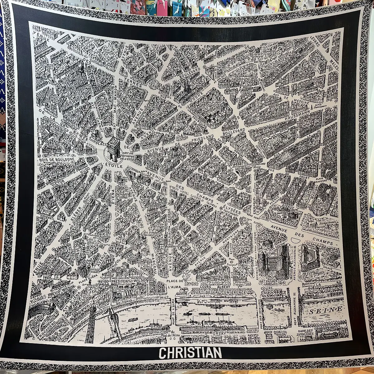 [Paris Map] Cashmere Winter 2024 Black White Square Scarf Shawl Keep Warm Brand Women Pashmina Big Wraps New Voice Hijab Bandana