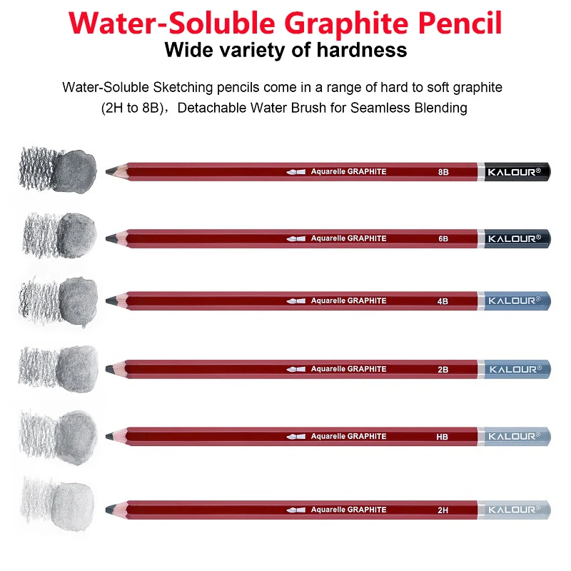 Kalour Professional Graphite Pencils Matt or Water-Soluble Set Mixed Hardness Pre-Sharpened High Quality Sketching Drawing Tools