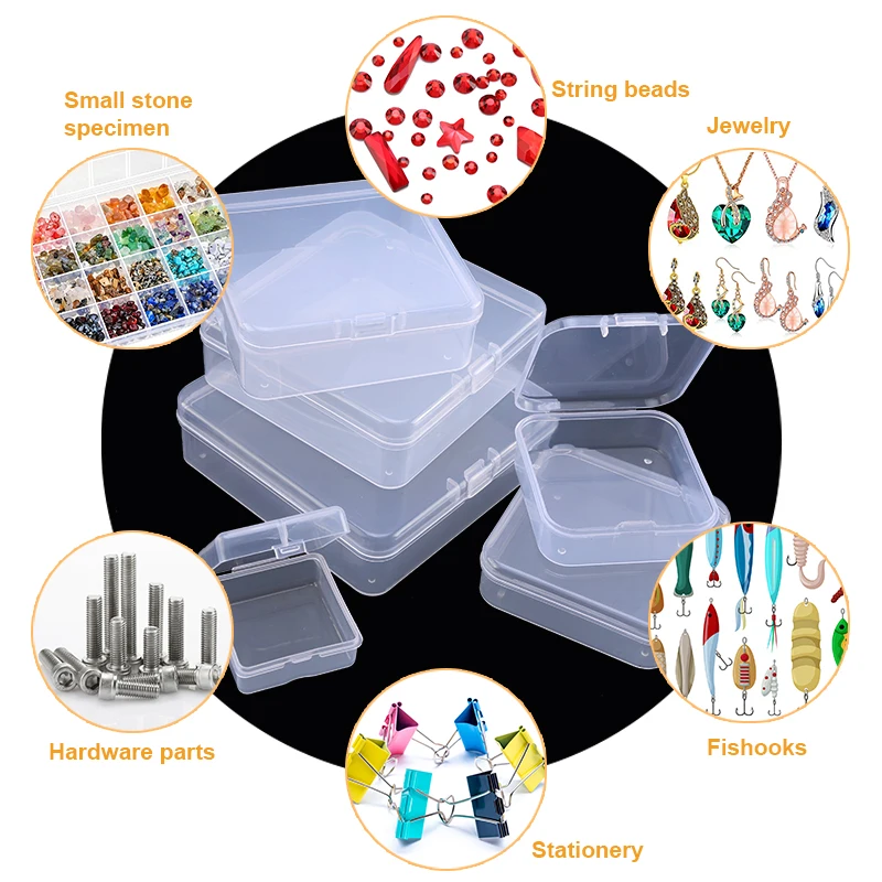 Transparent Plastic Storage Box Case 6Sizes Square Container Packaging for Crafts Beads Earring Jewelry Boxes Tools Organizer