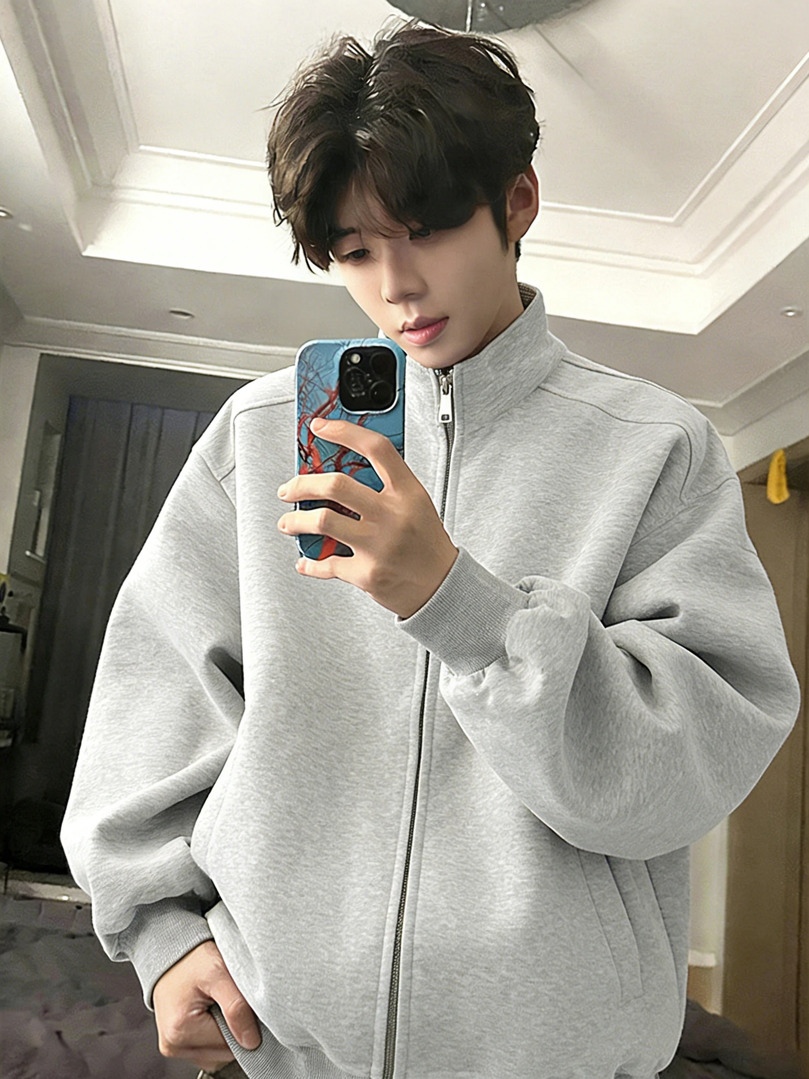 

American Sle Patchwork ort oulder Stand Collar Jaet for Men Spring Season Zipper Cardigan Sweatirt Youth Faion