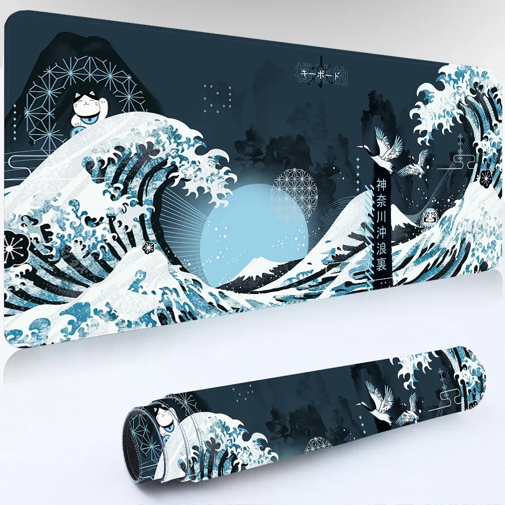 일본 가나가와 데스크 매트 블랙 게이밍 마우스 패드 게이머 키보드 데스크 패드 용 사무용품 노트북 사무실 카펫 대형 마우스 패드