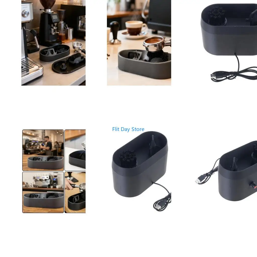 F92C Efficient Daily Espresso Portafilter Cleaning Stand Includes Deep Brush and Grounds Collector