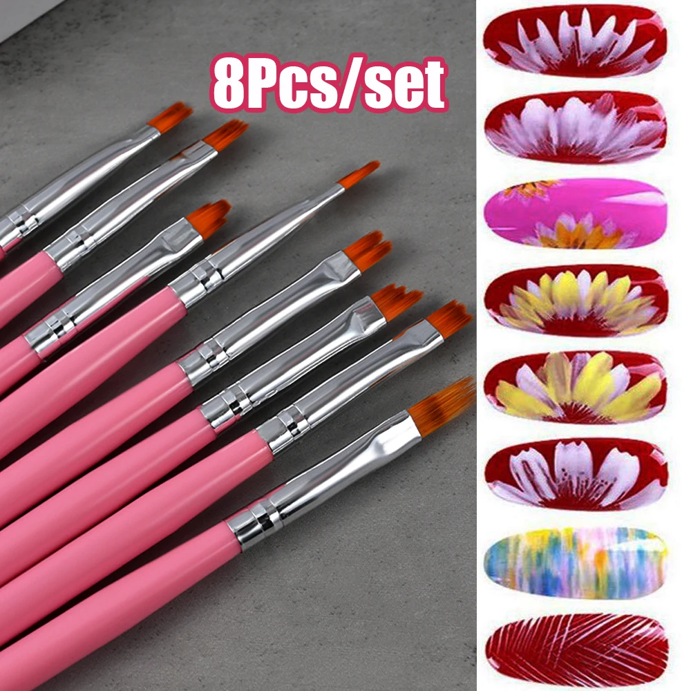 ปากกาเพ้นท์เล็บลายดอกไล่ระดับสีแปรงเล็บสีเจลยูวีขนาด7.7-13มม. 8ชิ้นปากกาเพ้นท์เล็บลายดอกแบบ DIY