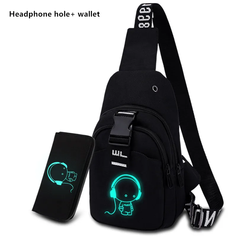 Luminous Chest Bag Multifunction Fashion Men Crossbody Bags USB Charging Chest Pack Short Trip Men 's Shoulder Bag Single