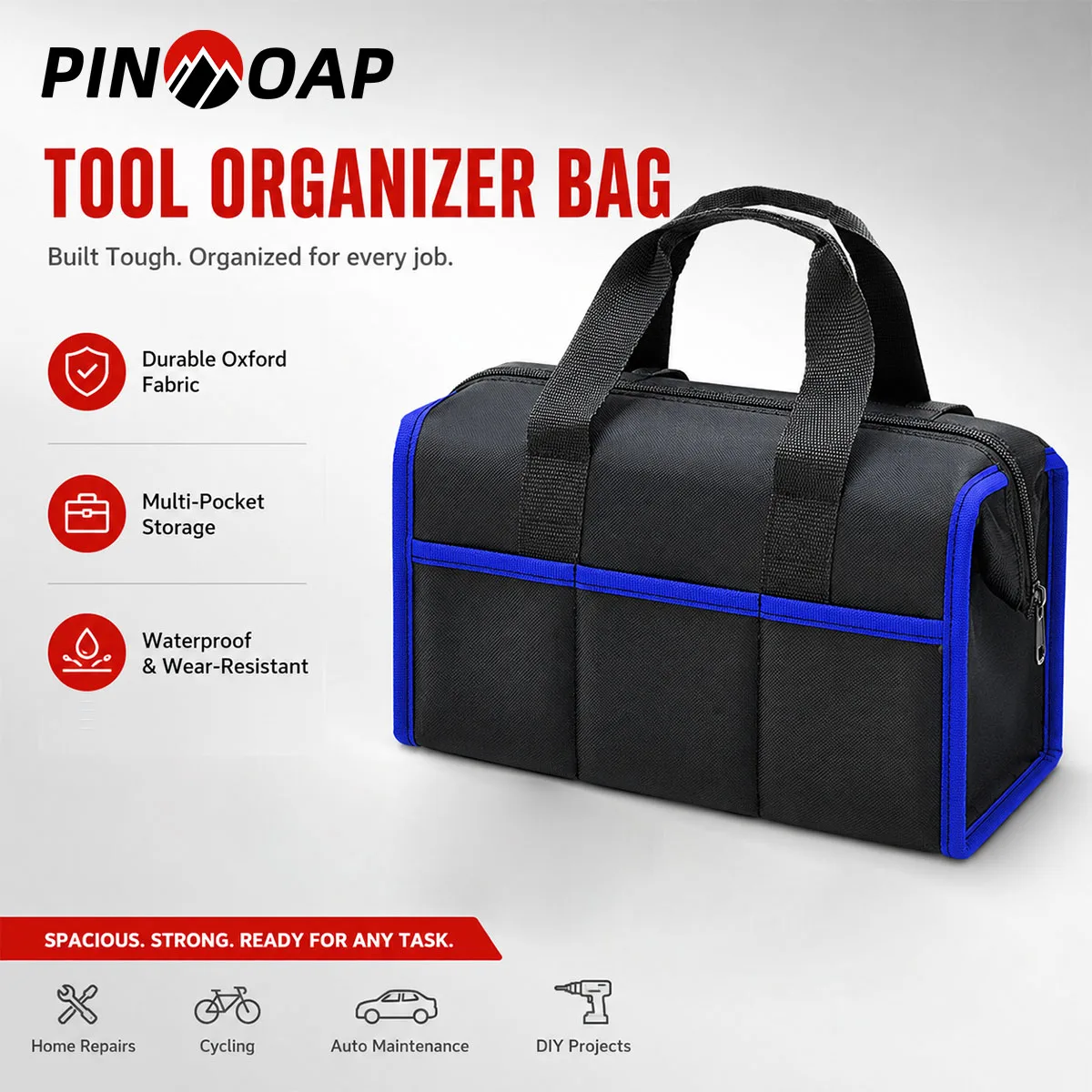 PINMOAP 1P Waterproof Electrician Tool Organizer Bag Portable Oxford Cloth Tote With Large Capacity Pockets For Cable Pliers Dri