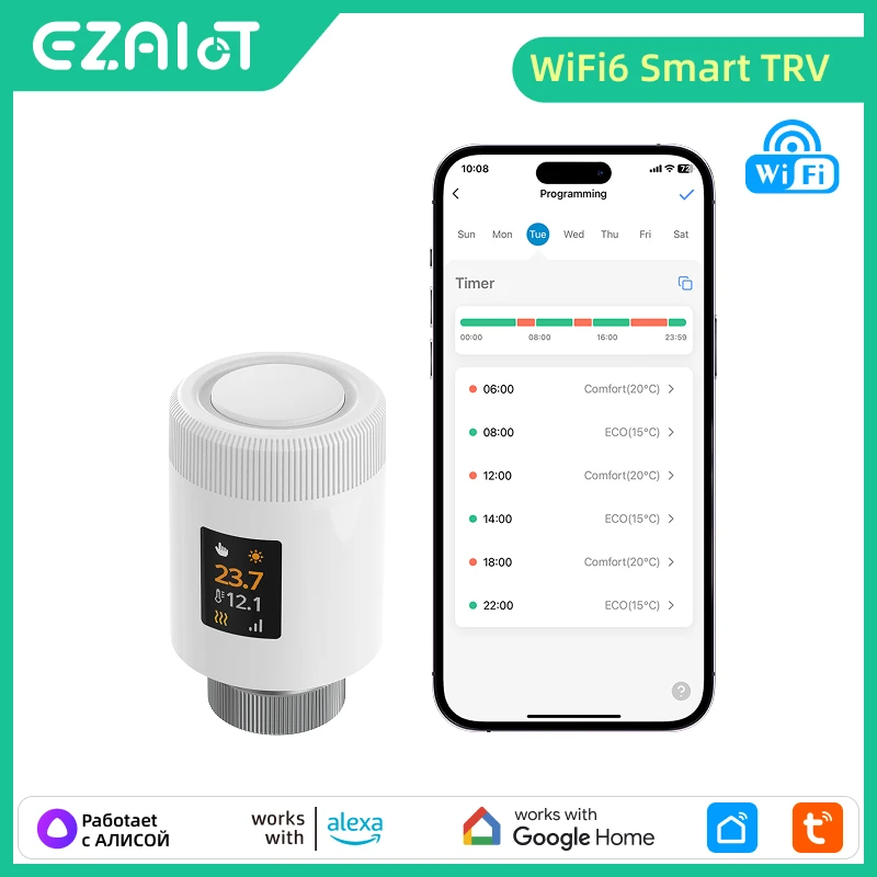Tuya 1-4PCS WiFi TRV Radiator Thermostat Valve Smart Thermostatic Actuator Valve Head Temperature Controller Alexa Google Home