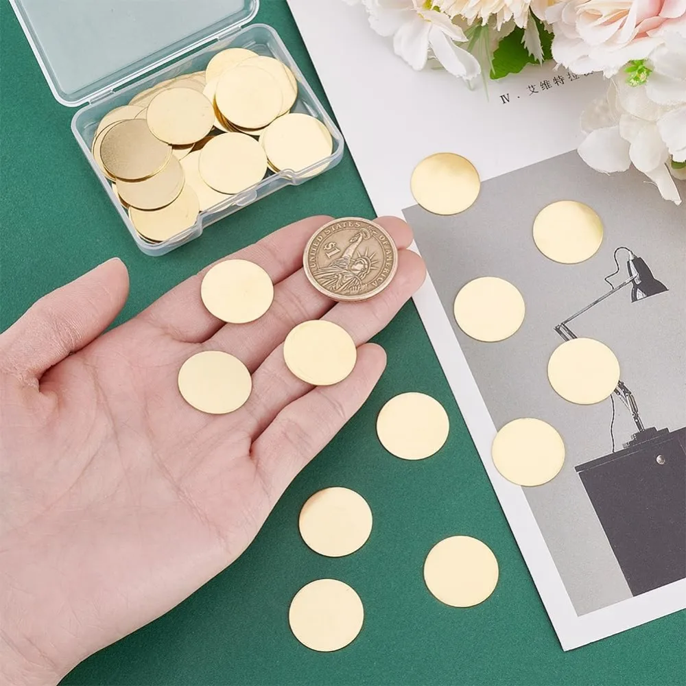 60pcs Brass Tags for Stamping 20mm Metal Stamping Blanks 24 Gauge Circle Brass Discs Circle Tags Golden Solid Blank Coins image 5