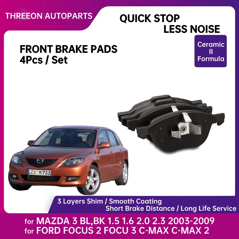 

THREEON Ceramic Front Brake Pads For Ford Focus C Max Focus 2.0i Mazda 3 Axela Mazda5 GDB1583 GDB1546 BPYK3323ZA