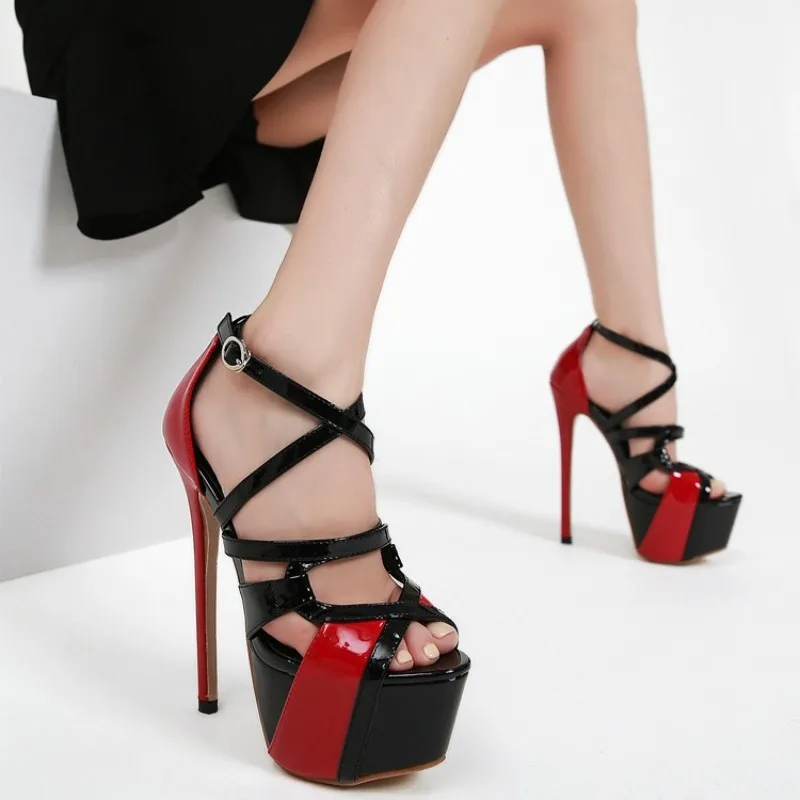 Sexy Club Extreme High Heels 16CM Party Women Shoes Platform Narrow Band Hollow Buckle Strap Cover Heels Stiletto Sandals