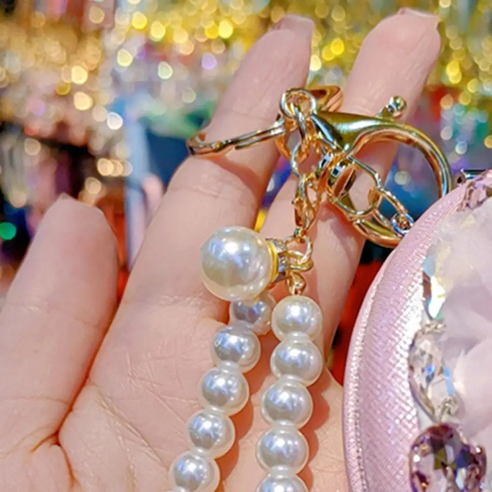 Colorful Gem Keychain Rhinestone Bling Pocket Mirror Keychain Double-sided Folding Makeup Mirror Wristlet Charm Portable Bead