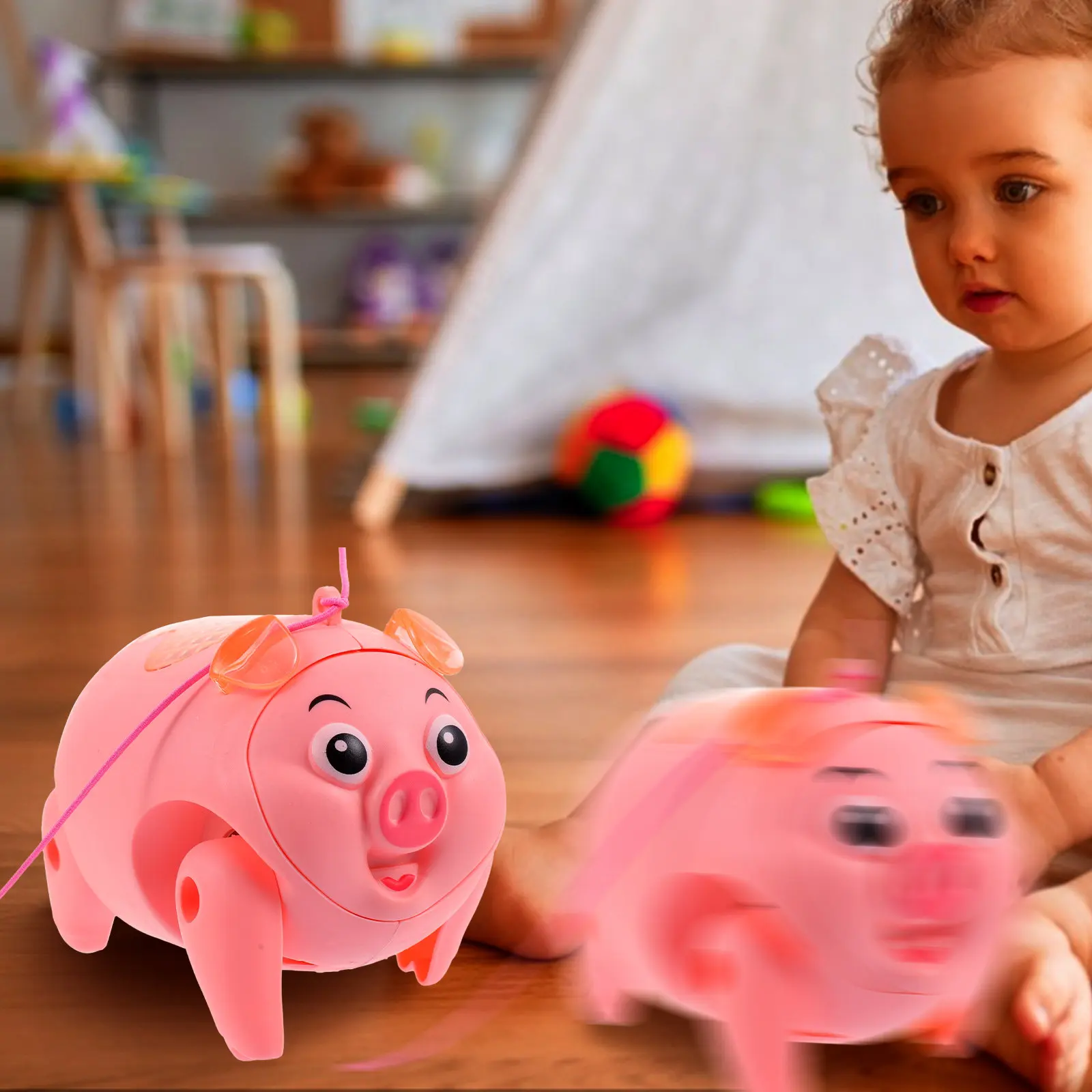 Electric Pig Rope Lead Simulated Animal Walking Musical Light Birthday Gift Indoor Kid Entertainment Kids Toys