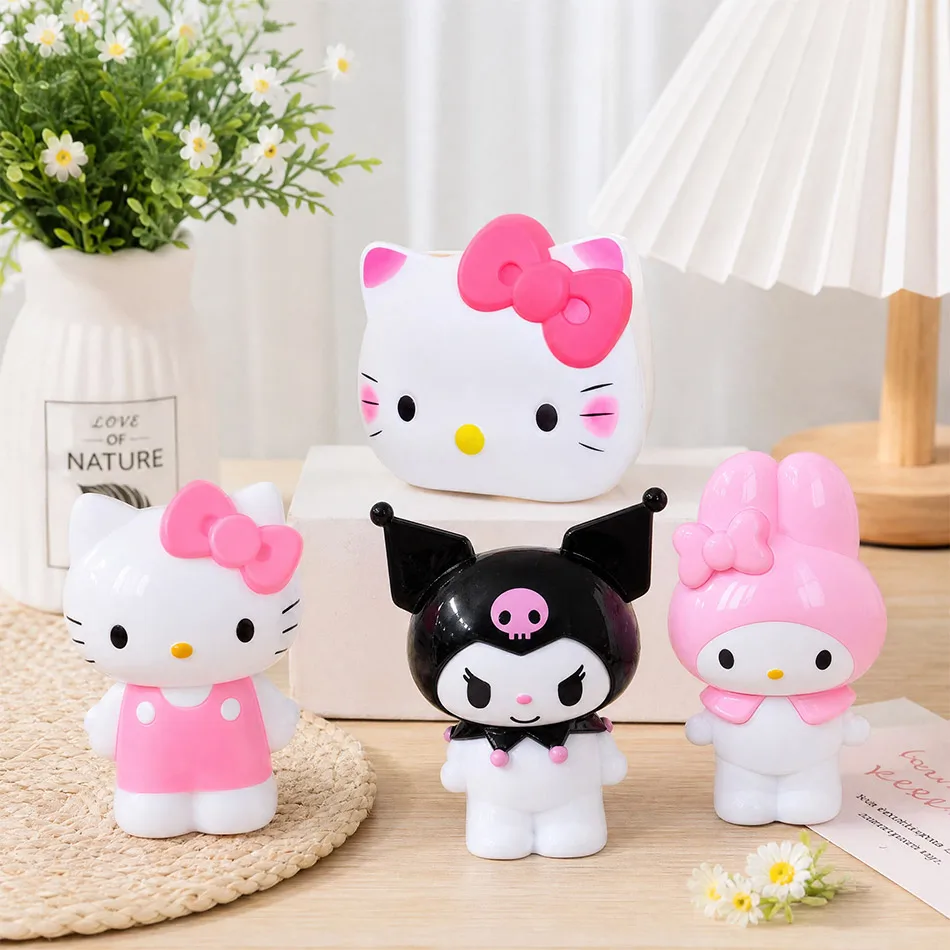 Cute Sanrio Hello Kitty Figurine Pen Cup Dual Purpose Cosmetic Brush Holder Desktop Decoration Collectible Toy Gift
