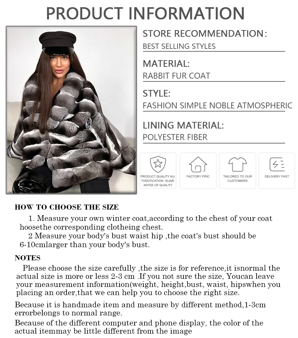 Fur Coat Women Real Rex Rabbit Fur Chinchilla Colour Warm Winter Jacket Long Natural Rabbit Fur Coat 2024 High Quality Fashion