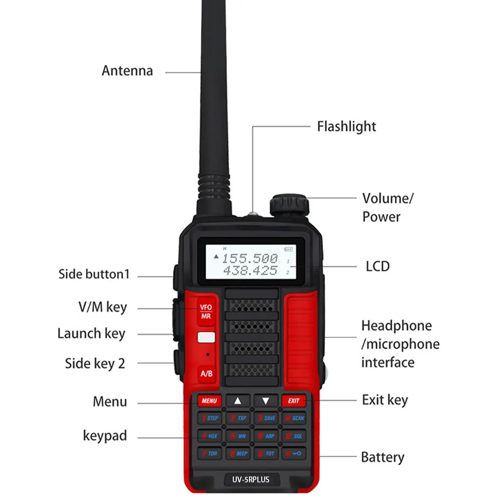 High Power Radio Transceiver UV-5R Plus For Long Range Communication Dual Stage DMR Walkie Talkie Blak
