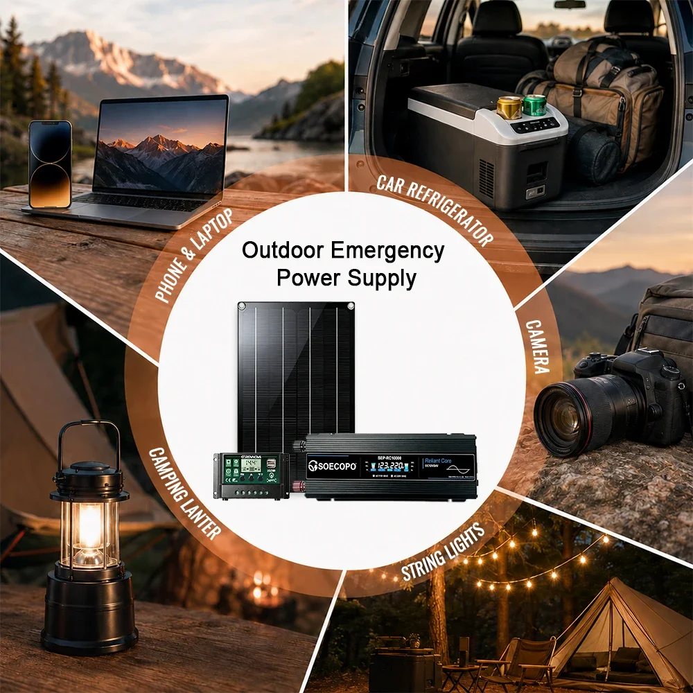 10000W Inverter DC12V/24V AC110V/220V Home Backup Solar System Kit( 800W Solar Panel MPPT Controller)for RV Camping Off Grid Use