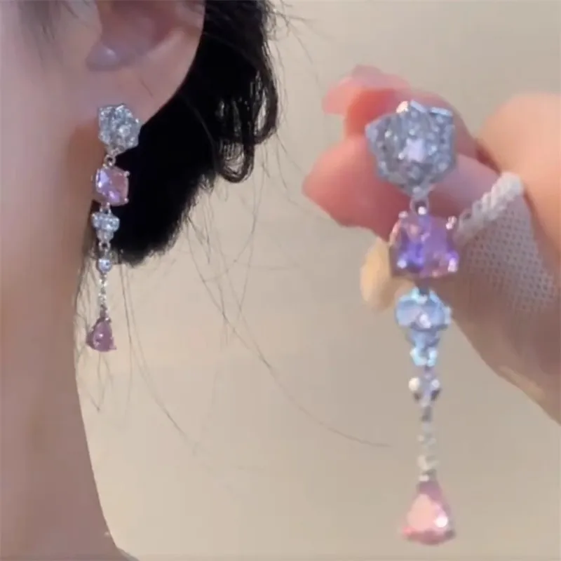 2023 New Arrival 925 Sterling Silver Water Drop Zircon Jewelry Set Female Luxury Wedding Engagement Flower Ring/Earring/Necklace
