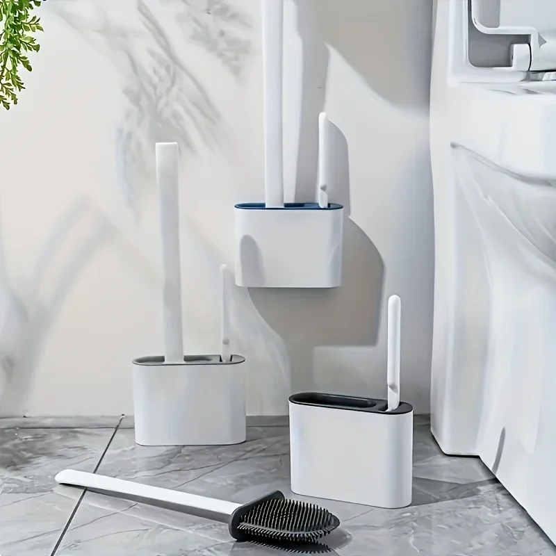 1 Set of 2 Toilet Brushes and 1 Toilet Seat, Wall-mounted Toilet Brush,Silicone Soft Toilet Brush Head, Long-handle Toilet Brush